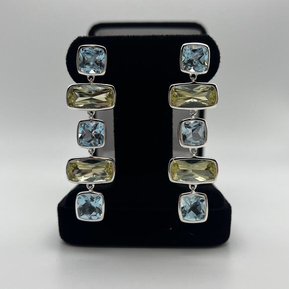 Gorgeous Lime Quartz & Sky Blue Topaz Earrings 2" - Picture 5 of 5